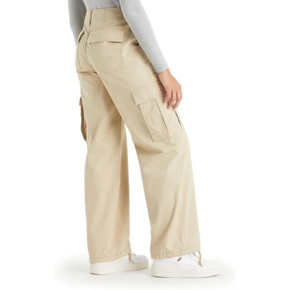 Women's Baggy Cargo Pants Cotton Zipper Closure Relaxed Fit 30 Beige